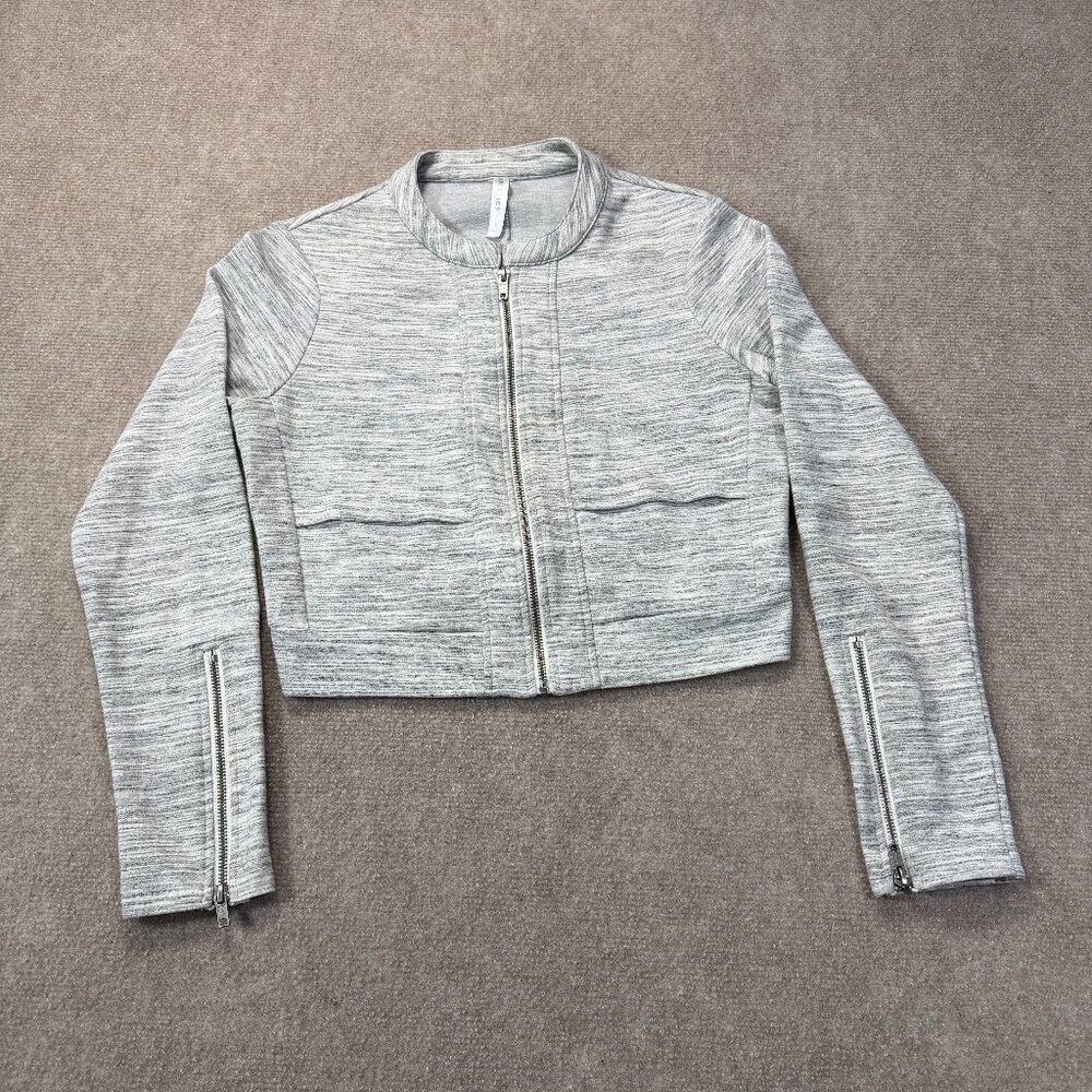 Fabletics Women’s Cropped Zip Jacket – Women's Size Small – Gray & White